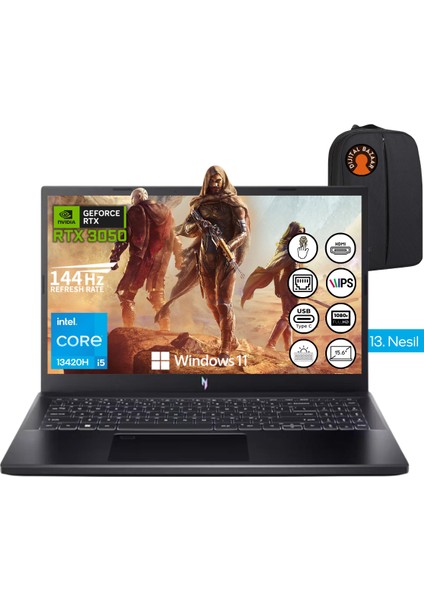 Nitro V15 I5-13420H RTX3050 32GB Ram 1tb SSD 15.6" Fhd IPS 144Hz W11 Taşınabilir Bilgisayar