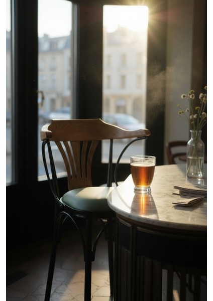 169/65 Özel Üretim Bar Taburesi / Sandalyesi – 65 cm Yükseklik Yeşil Deri, Ahşap Sırt, Metal Ayak