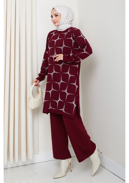 Takım Yıldız Desenli Simli Triko Pantolonlu Tunik modelleri