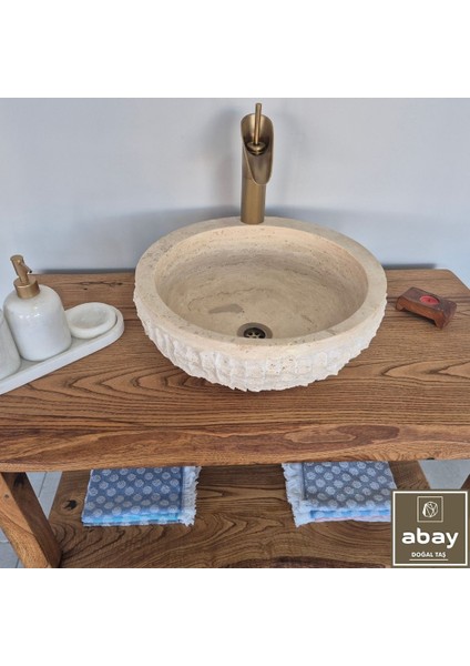 Traverten Dikey Patlatma Çanak Lavabo