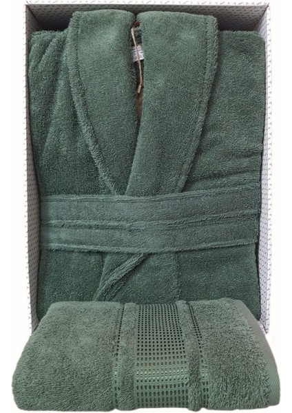 Colourist Şalyaka Bornoz + Baş Havlusu- Zümrüt Yeşili
