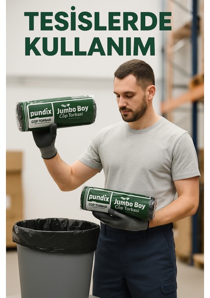 Pundıx J500 Endüstriyel Çöp Poşeti 80×110 cm – Jumbo Boy Kalın Seri (1 Koli = 20 Rulo / 200 Adet)