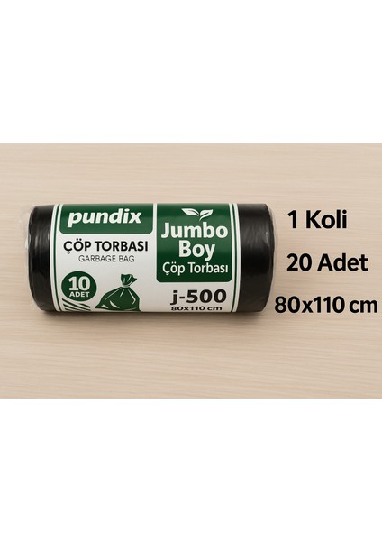 Pundıx J500 Endüstriyel Çöp Poşeti 80×110 cm – Jumbo Boy Kalın Seri (1 Koli = 20 Rulo / 200 Adet) modelleri