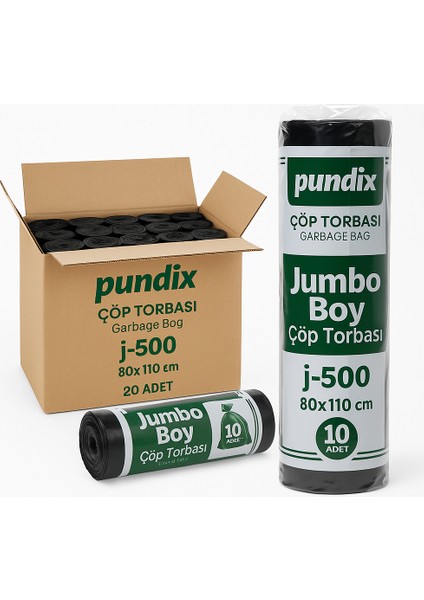 Pundıx J500 Endüstriyel Çöp Poşeti 80×110 cm – Jumbo Boy Kalın Seri (1 Koli = 20 Rulo / 200 Adet) fırsatları