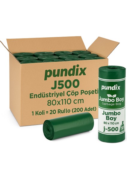 Pundıx J500 Endüstriyel Çöp Poşeti 80×110 cm – Jumbo Boy Kalın Seri (1 Koli = 20 Rulo / 200 Adet) indirimleri