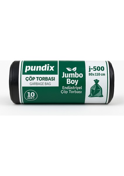 Pundıx J500 Endüstriyel Çöp Poşeti 80×110 cm – Jumbo Boy Kalın Seri (1 Koli = 20 Rulo / 200 Adet)