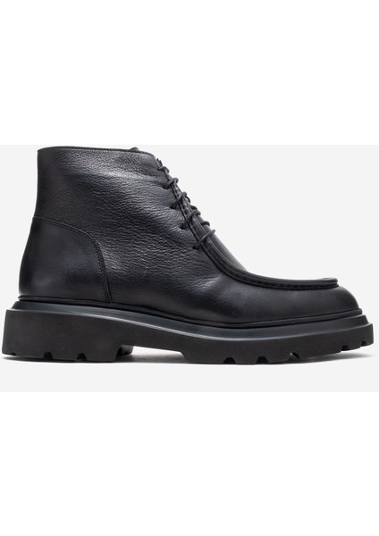 Erkek Kalın Taban Bağcıklı Bot Gerçek Deri Fr 54086 Siyah