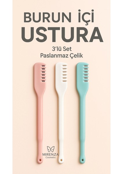 Paslanmaz Çelik Burun ve Kaş Usturası 3'lü Set