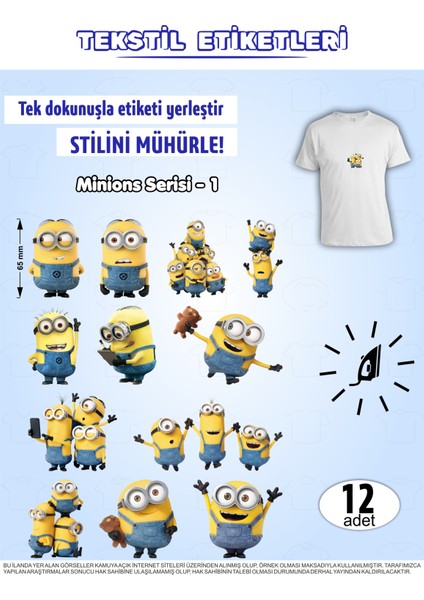 Ütü ile Yapışan Kıyafet Etiketi Minions Serisi -1 12LI Set