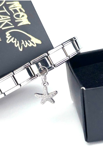 Sallantılı Taşlı Deniz Yıldızı, İtalyan Bileklik için Çelik Charm 38, Gümüş, BİLEKLİK DAHİL DEĞİL! modelleri