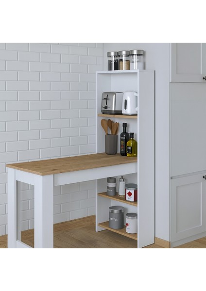 Masa Raflı Dekoratif Mutfak Yemek Masası,sepet Ceviz – Beyaz, 1. Sınıf Mdf