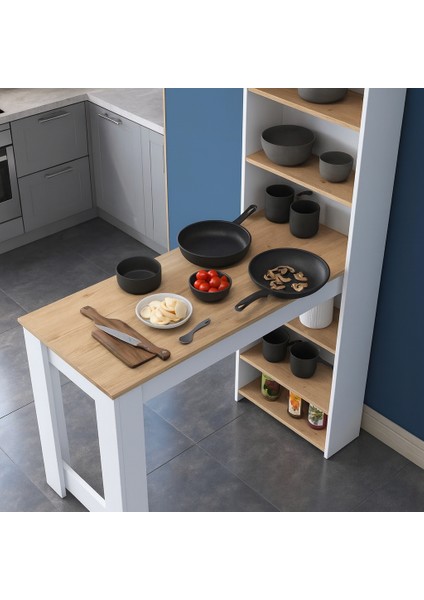 Masa Raflı Dekoratif Mutfak Yemek Masası,sepet Ceviz – Beyaz, 1. Sınıf Mdf fiyatları
