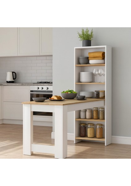 Masa Raflı Dekoratif Mutfak Yemek Masası,sepet Ceviz – Beyaz, 1. Sınıf Mdf modelleri