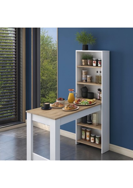 Masa Raflı Dekoratif Mutfak Yemek Masası,sepet Ceviz – Beyaz, 1. Sınıf Mdf fırsatları