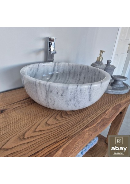 Grili Beyaz Mermer Çanak Lavabo