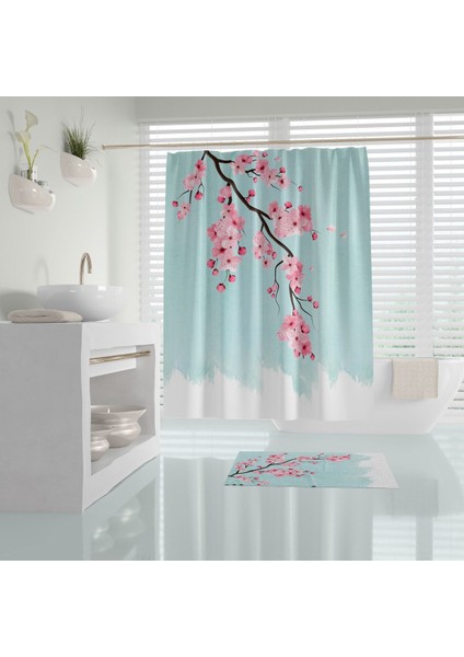 Banyo Paspas ve Tek Kanat Duş Perdesi 1X180X200 Set Banyo Halısı Sakura fiyatları