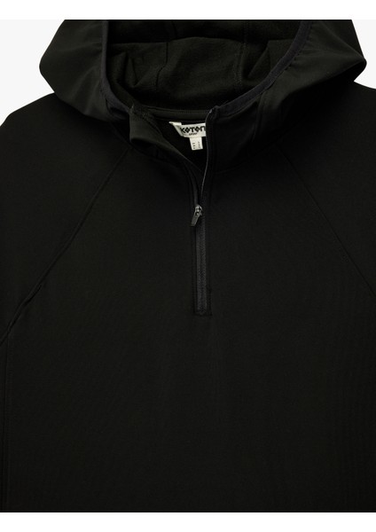 Uzun Kollu Yarım Fermuarlı Kapşonlu Spor Tişört indirimleri