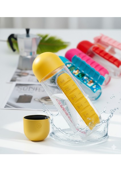 Haftalık Ilaç Kutusu ve Su Şişesi Seti 7 Günlük Organizer Taşınabilir Kapsül Tasarım modelleri