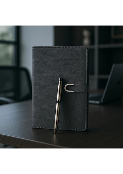 Kumaş Mıknatıs Kapaklı Kalemli Ajanda Günlük Not Defteri Notebook Gri fırsatları