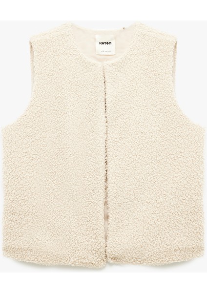 Bisiklet Yaka Crop Peluş Yelek