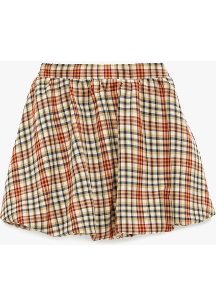 Balon Form Beli Lastikli Viskon Karışımlı Ekoseli Etek