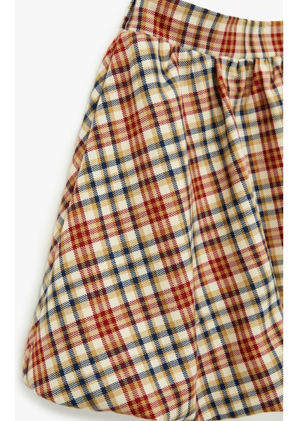 Balon Form Beli Lastikli Viskon Karışımlı Ekoseli Etek modelleri