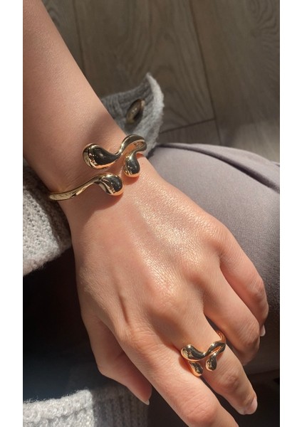 14 Ayar Altın Modern Tasarım Açık Damla Kelepçe Bileklik fiyatları