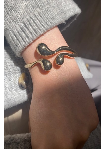 14 Ayar Altın Modern Tasarım Açık Damla Kelepçe Bileklik modelleri