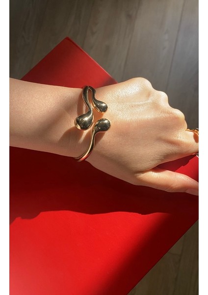 14 Ayar Altın Modern Tasarım Açık Damla Kelepçe Bileklik fırsatları