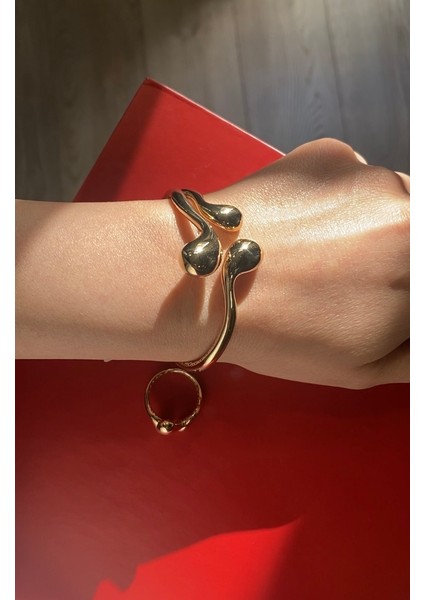 14 Ayar Altın Modern Tasarım Açık Damla Kelepçe Bileklik indirimleri