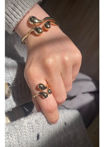 14 Ayar Altın Modern Tasarım Açık Damla Kelepçe Bileklik