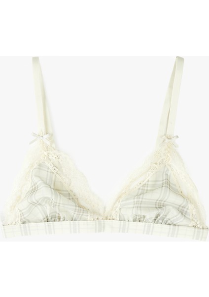 Dantel Detaylı Rahat Kalıp Balensiz Ekoseli Dolgusuz Sütyen