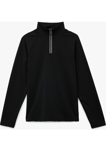 Uzun Reglan Kollu Dik Yaka Yarım Fermuarlı Spor Sweatshirt