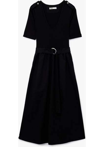 U Yaka Kısa Kollu Kemer Detaylı A Kesim Uzun Elbise modelleri