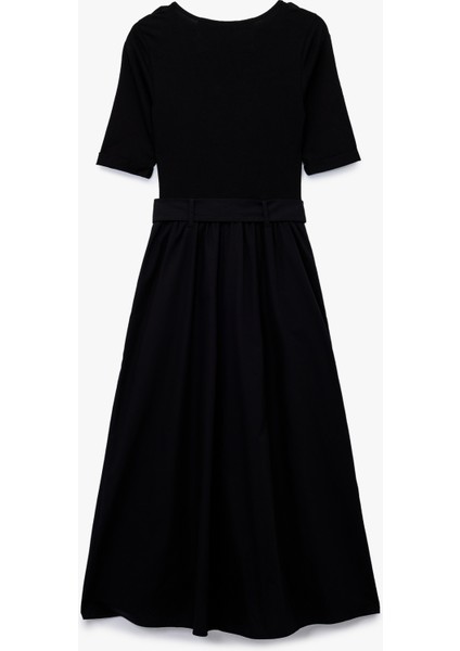 U Yaka Kısa Kollu Kemer Detaylı A Kesim Uzun Elbise fırsatları