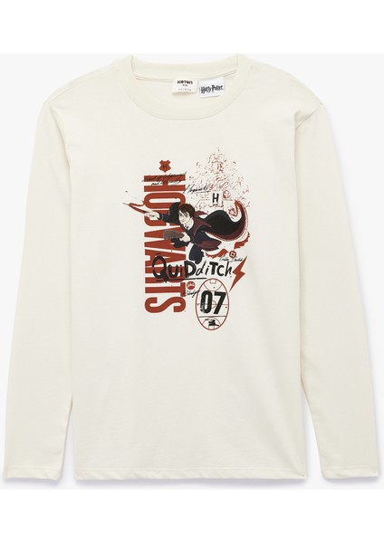Pamuklu Harry Potter Baskılı Uzun Kollu Lisanslı Oversize Tişört