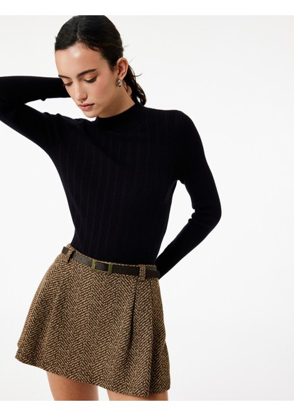 Dik Yaka Uzun Kollu Viskon Triko Kazak
