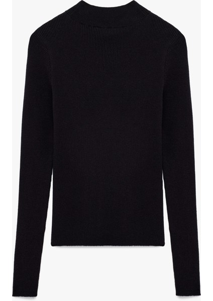 Dik Yaka Uzun Kollu Viskon Triko Kazak fırsatları