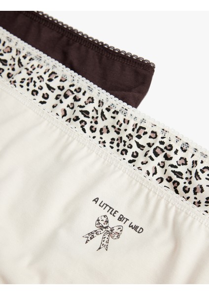 Kurdele Baskılı Rahat Kalıp Leopar Desenli Pamuklu 3'lü Brief Külot Seti