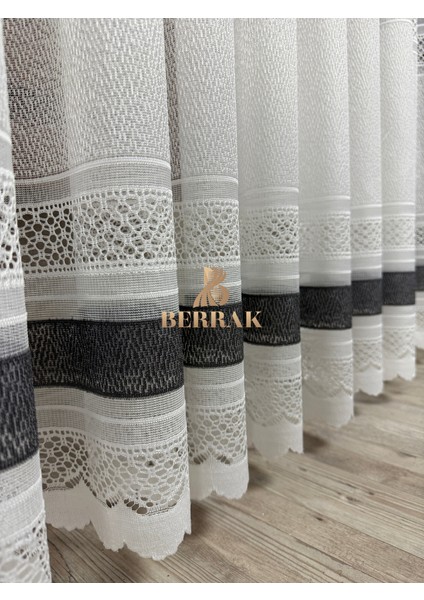 Striea Gri Şerit Tül Perde (Pilesiz Düz) fiyatları