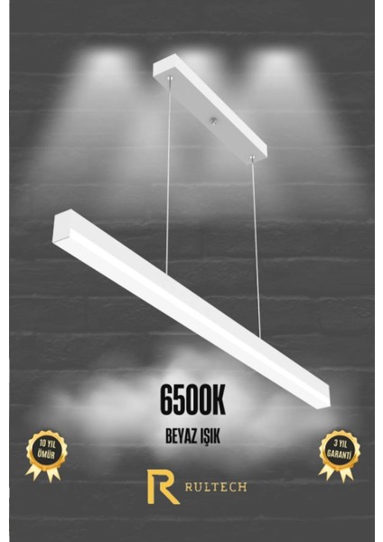Magro 6500K Beyaz Işık , Beyaz Kasa, 120CM Ledli Sarkıt Modern LED Avize, Salon, Mutfak, Masa