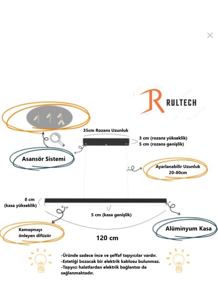 Magro 6500K Beyaz Işık , Beyaz Kasa, 120CM Ledli Sarkıt Modern LED Avize, Salon, Mutfak, Masa modelleri