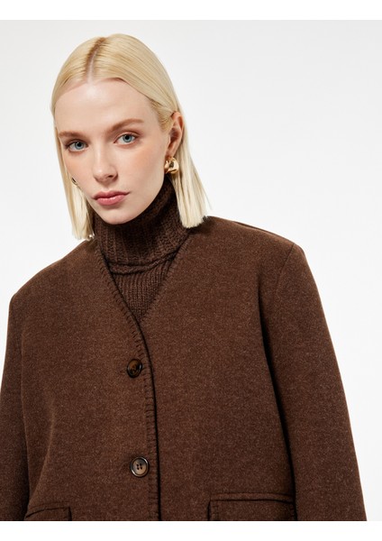 Çoban Dikişi Detaylı Düğmeli Uzun Kollu Cepli Kaşe Ceket fiyatları