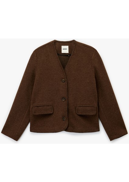 Çoban Dikişi Detaylı Düğmeli Uzun Kollu Cepli Kaşe Ceket fırsatları