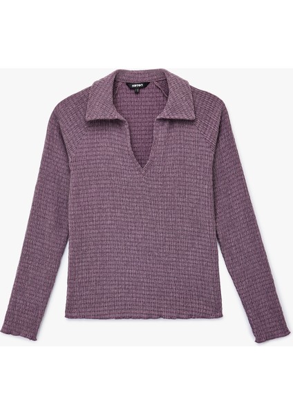 Bürümcük Kumaş Slim Fit Uzun Kollu Polo V Yaka Tişört modelleri