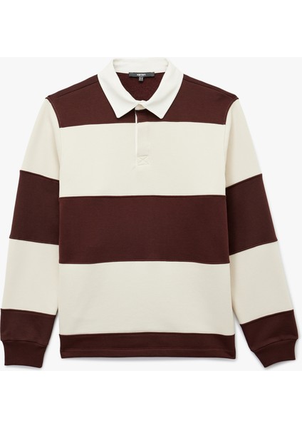 Regular Fit Renk Bloklu Uzun Kollu Polo Yaka Sweatshirt