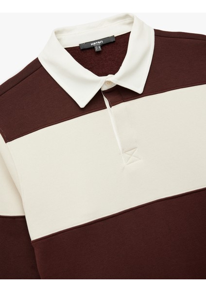 Regular Fit Renk Bloklu Uzun Kollu Polo Yaka Sweatshirt modelleri