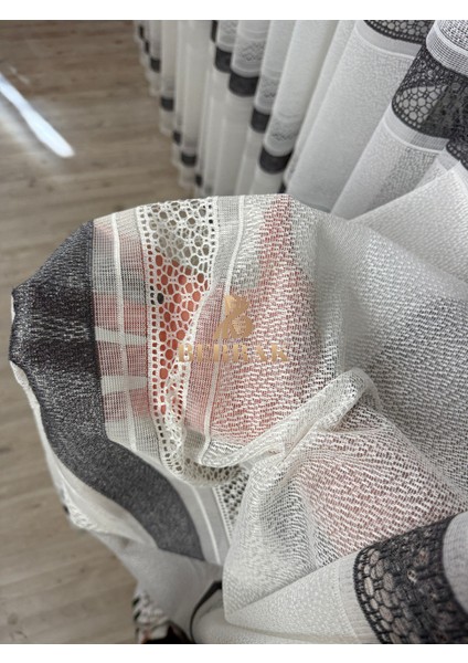 Striea Gri Şerit Tül Perde (Pilesiz Düz) fırsatları