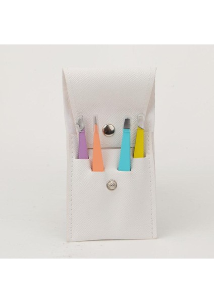 4 Parça Paslanmaz Çelik Cımbız Seti, Beyaz Deri Çantalı, Profesyonel Kalite fiyatları