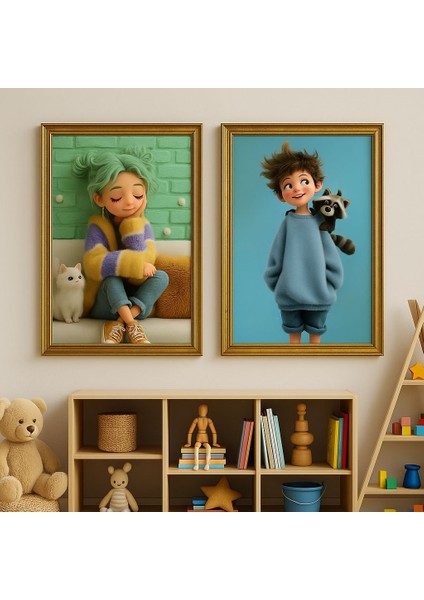 Kids Dream Duo – Çocuk Odası Sevimli Karakterli Duvar Tablo Seti (2’li,